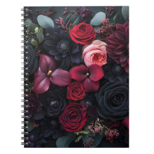 Elegante donkere bloemstuk met rozen  notitieboek