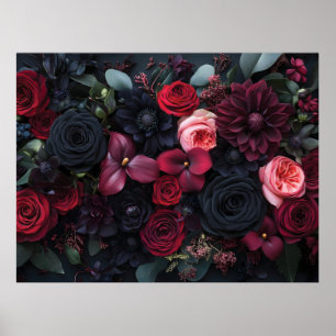 Elegante donkere bloemstuk met rozen poster