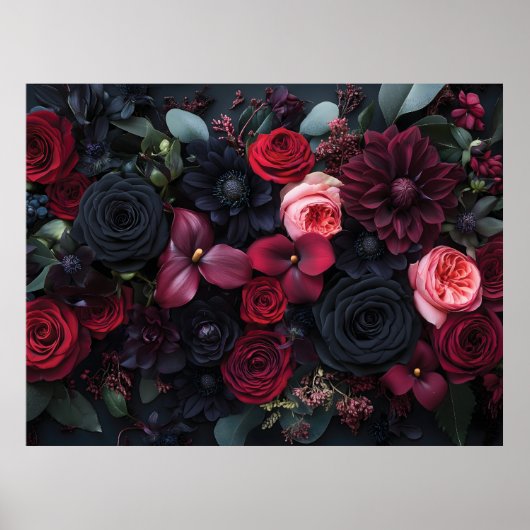 Elegante donkere bloemstuk met rozen poster (Voorkant)