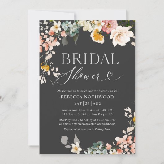 Elegante donkere Boho bruids douche uitnodiging (Voorkant)