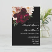 Elegante donkere bordeaux & blush bloemenzwart bru kaart (Staand voorkant)