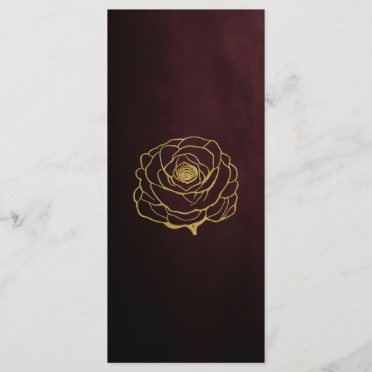 Elegante donkere bordeaux rode roos en gouden brui menu (Achterkant)