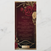 Elegante donkere bordeaux rode roos en gouden brui menu (Voorkant)