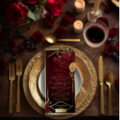 Elegante donkere bordeaux rode roos en gouden brui menu