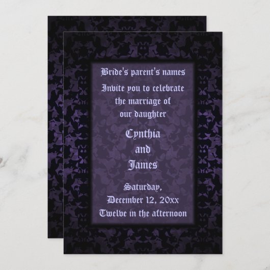 Elegante donkere bruiloft uitnodigingen (Voorkant / Achterkant)
