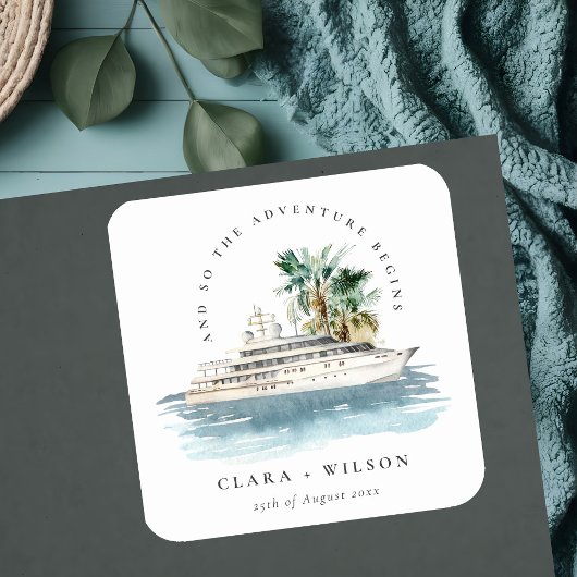 Elegante donkere cruiseschip Palm zeelandschap bru Vierkante Sticker