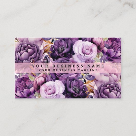 Elegante donkere dieppaarse bloemen visitekaartjes (Voorkant)