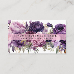Elegante donkere dieppaarse bloemen visitekaartjes
