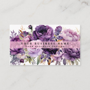Elegante donkere dieppaarse bloemen visitekaartjes