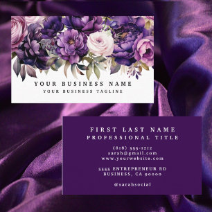 Elegante donkere dieppaarse bloemen visitekaartjes