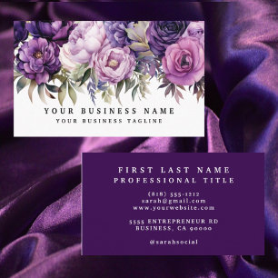 Elegante donkere dieppaarse bloemen visitekaartjes