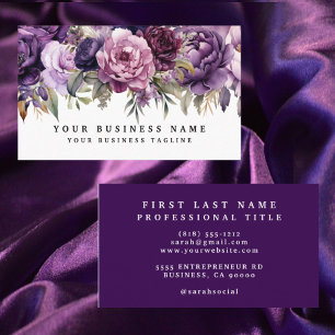 Elegante donkere dieppaarse bloemen visitekaartjes