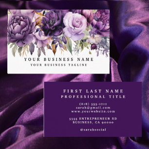 Elegante donkere dieppaarse bloemen visitekaartjes