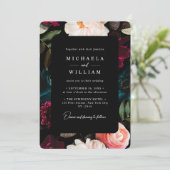 Elegante donkere en humeurige moderne bloemenbruil kaart (Staand voorkant)