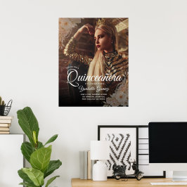Elegante donkere foto Quinceañera welkomstposter Poster