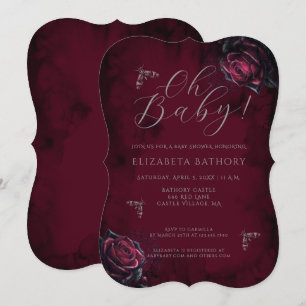 Elegante Donkere Gotische Roos Mot Babyshower Kaart