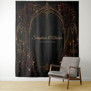 Elegante donkere gotische trouwachtergrond wandkleed