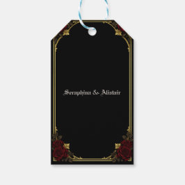 Elegante donkere gotische trouwgunsttag cadeaulabel