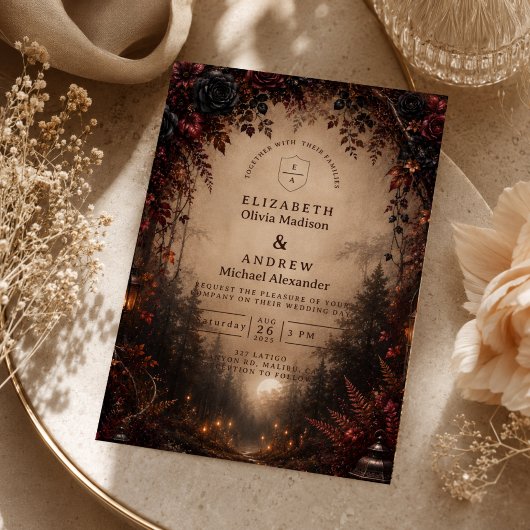 Elegante Donkere Herfst Bruiloft Kaart