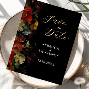 Elegante donkere humeurige bloemen bruiloft save the date