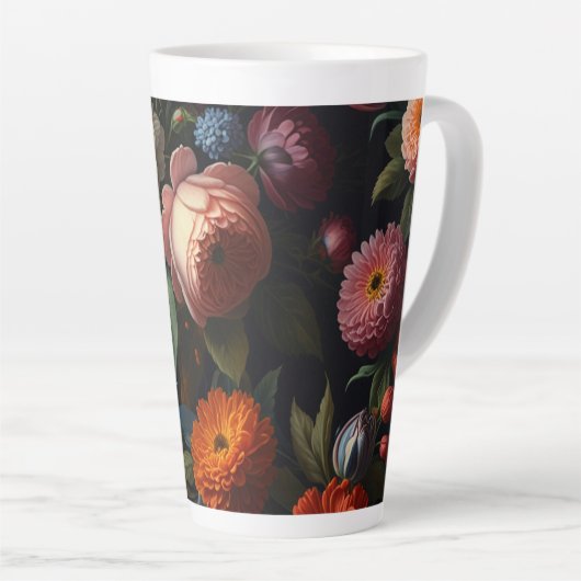 Elegante donkere humeurige  bloemen latte mok (Rechterhoek)