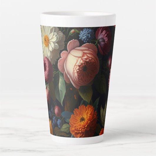 Elegante donkere humeurige  bloemen latte mok (Voorkant)