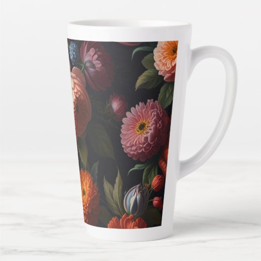 Elegante donkere humeurige  bloemen latte mok (Rechts)