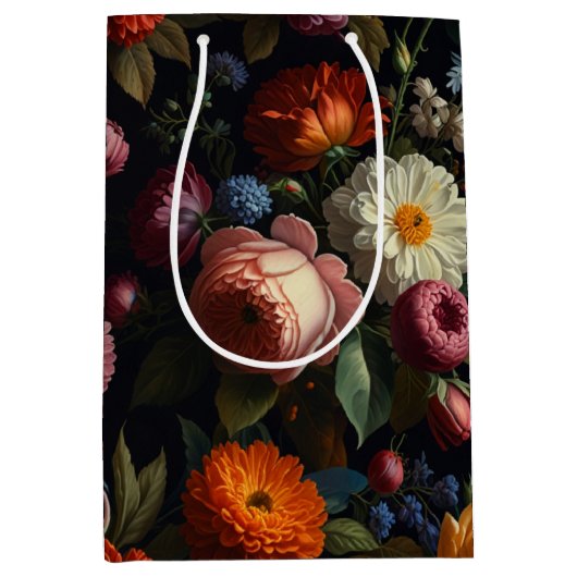 Elegante donkere humeurige  bloemen medium cadeauzakje (Voorkant)