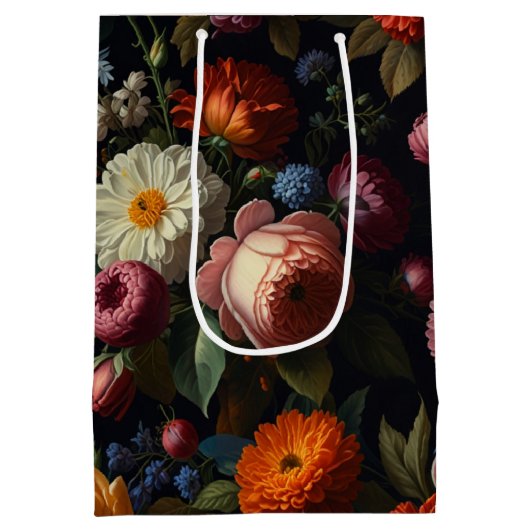 Elegante donkere humeurige  bloemen medium cadeauzakje (Achterkant)