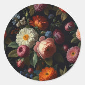 Elegante donkere humeurige  bloemen ronde sticker (Voorkant)