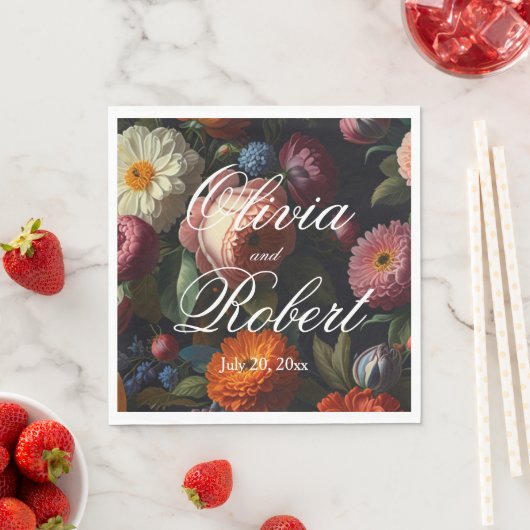 Elegante donkere humeurige  bloemen servet (Insitu)