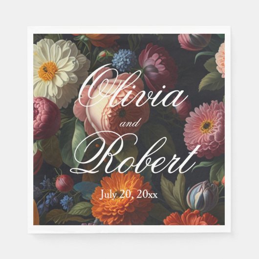 Elegante donkere humeurige  bloemen servet (Voorkant)