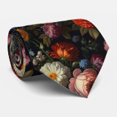 Elegante donkere humeurige  bloemen stropdas (Opgerold)