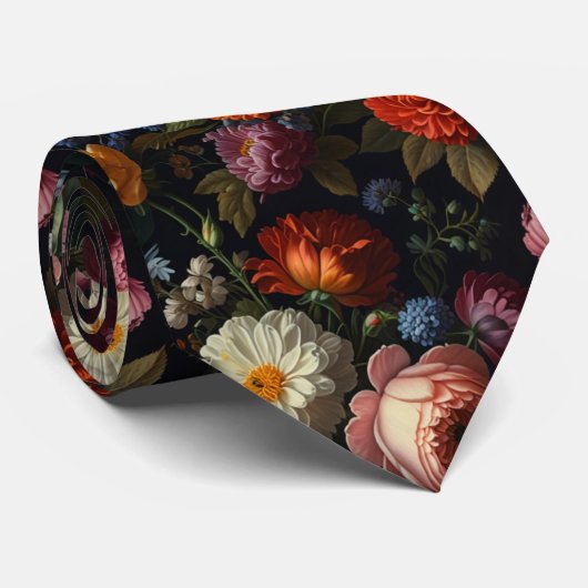 Elegante donkere humeurige  bloemen stropdas (Opgerold)