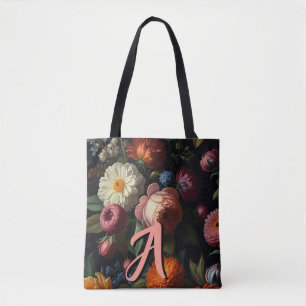 Elegante donkere humeurige  bloemen tote bag