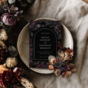 Elegante donkere humeurige romantische bloemenfoto save the date