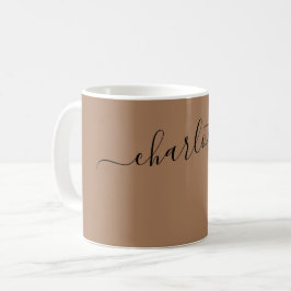 Elegante donkere kamele kleur moderne naam geperso koffiemok