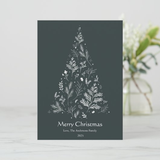 Elegante donkere kerstboom voor de winter feestdagenkaart (Staand voorkant)