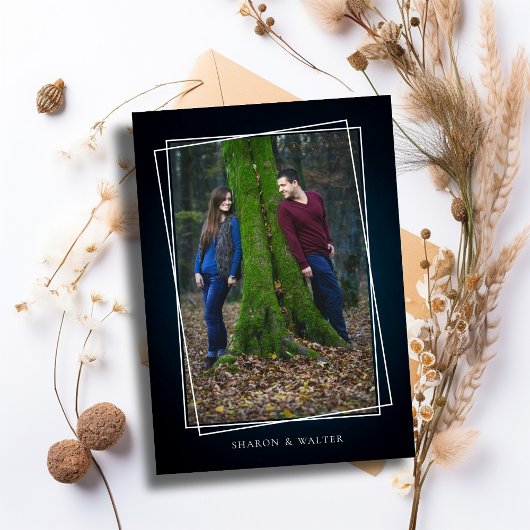 Elegante donkere marine chique wit ingelijst rusti kaart