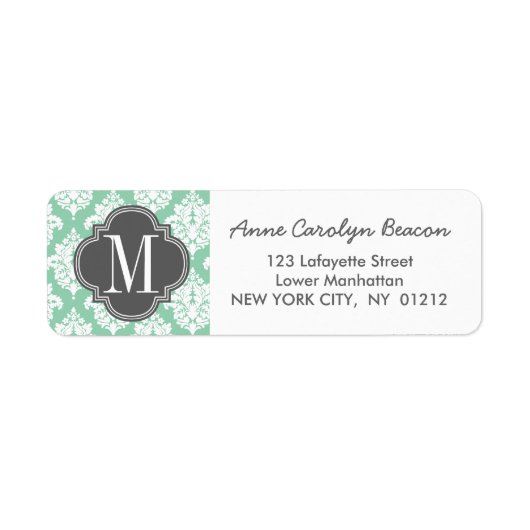 Elegante donkere munt Damask gepersonaliseerd Etiket (Voorkant)