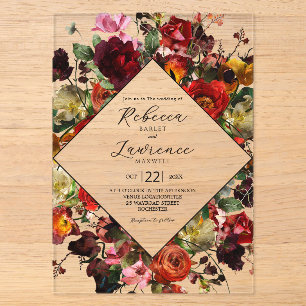Elegante donkere mysterieuze bloemen bruiloft acryl uitnodigingen