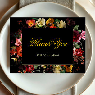 Elegante donkere mysterieuze bloemen bruiloft bedankkaart