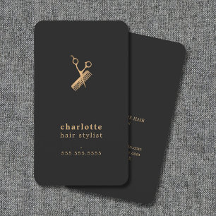 Elegante donkere nep gouden schaar kam kapper visitekaartje