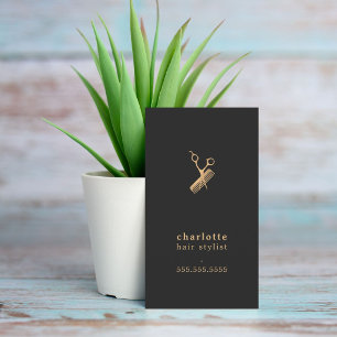 Elegante Donkere Nep Gouden Schaar Kam Kapsalon Visitekaartje