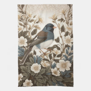 Elegante donkere-ogige junco-crème bloemen theedoek