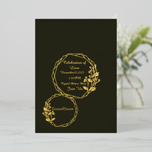 Elegante donkere olijf & goud uitnodigingskaart folie uitnodiging (Staand Voorkant)