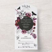 Elegante donkere paarse bloemige bruiloft alles er all in one uitnodiging (Binnen)