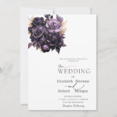 Elegante donkere Paarse Rozen bruiloft uitnodiging (Voorkant)