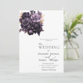 Elegante donkere Paarse Rozen bruiloft uitnodiging (Staand voorkant)