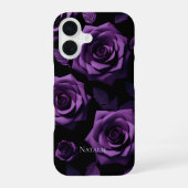 Elegante Donkere Paarse Rozen Monogram Telefoonhoe iPhone 16 Hoesje (Achterkant)